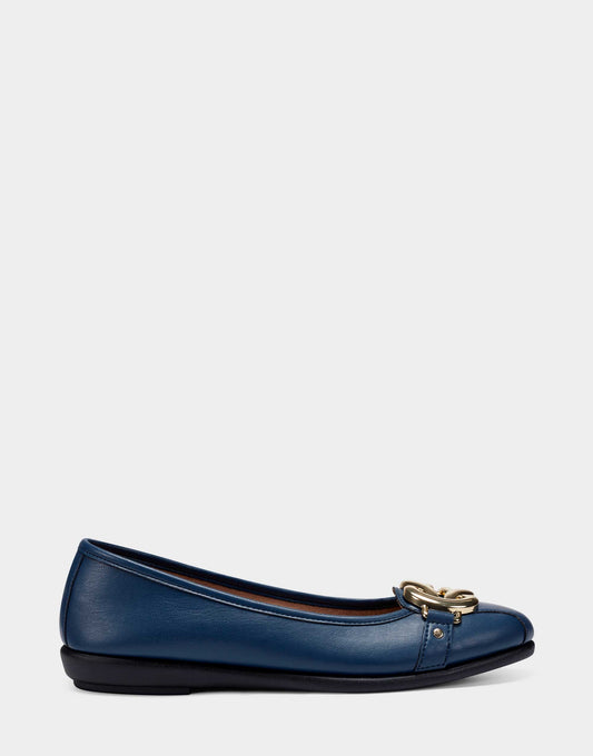 Big Bet Navy Blue Faux Leather Ballet Flat with Gold Hardware | Aerosoles Shoes