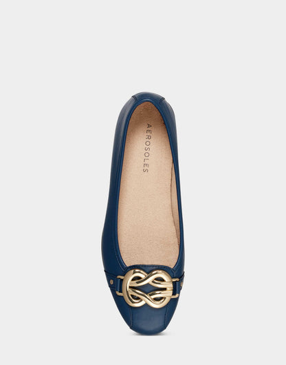 Big Bet Navy Blue Faux Leather Ballet Flat with Gold Hardware | Aerosoles Shoes
