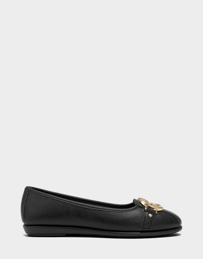 Big Bet Black Faux Leather Ballet Flat with Gold Hardware | Aerosoles Shoes