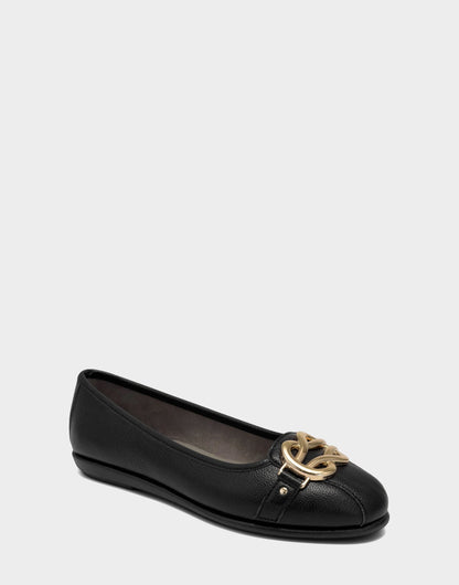 Big Bet Black Faux Leather Ballet Flat with Gold Hardware | Aerosoles Shoes