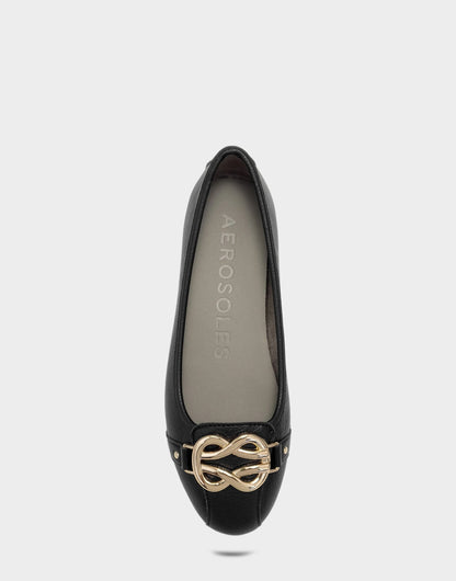 Big Bet Black Faux Leather Ballet Flat with Gold Hardware | Aerosoles Shoes