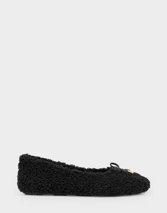 Women's Ballet Flat in Black Faux Shearling | Aerosoles Shoes