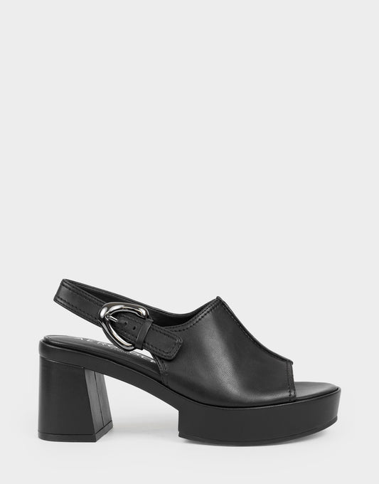 Women's Platform Sandal in Black Stretch Faux Leather | Aerosoles Shoes