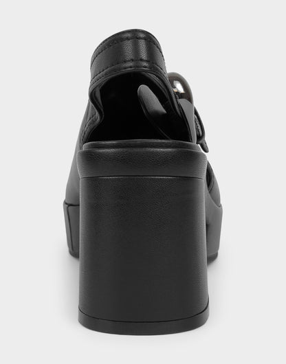 Women's Platform Sandal in Black Stretch Faux Leather | Aerosoles Shoes