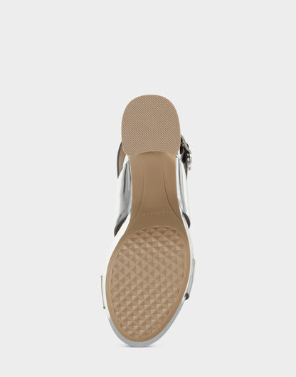 Comfortable Women's Platform Sandal in Silver Metallic Faux Leather | Aerosoles Shoes