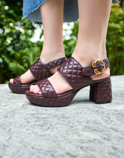 Comfortable Women's Platform Sandal in Deep Aubergine Quilted Leather Leather | Aerosoles Shoes