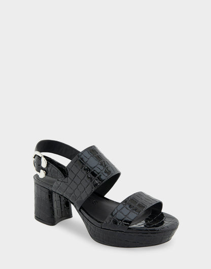 Comfortable Women's Platform Sandal in Black Jelly Croco Black Croco Faux Leather | Aerosoles Shoes