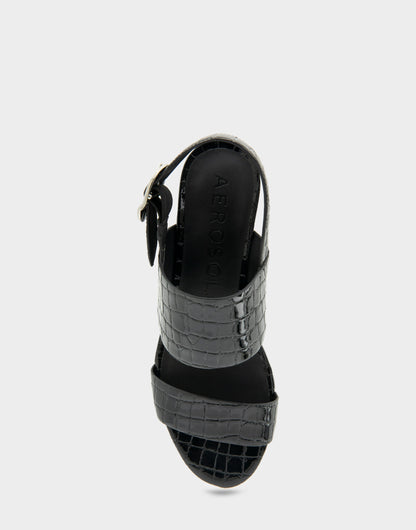 Comfortable Women's Platform Sandal in Black Jelly Croco Black Croco Faux Leather | Aerosoles Shoes