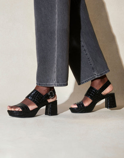 Comfortable Women's Platform Sandal in Black Jelly Croco Black Croco Faux Leather | Aerosoles Shoes