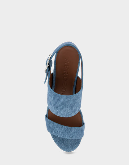 Comfortable Women's Platform Sandals in Blue Denim Suede | Aerosoles Shoes