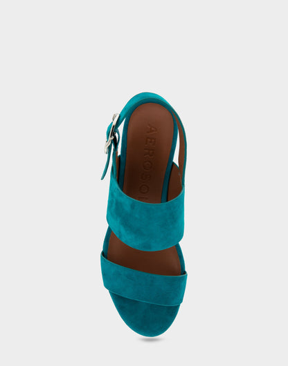 Comfortable Women's Platform Sandals in Teal Suede | Aerosoles Shoes
