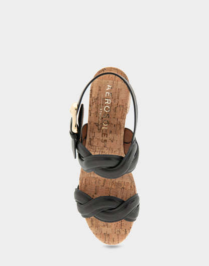 Comfortable Women's Platform Sandals in Black Leather/raffia | Aerosoles Shoes