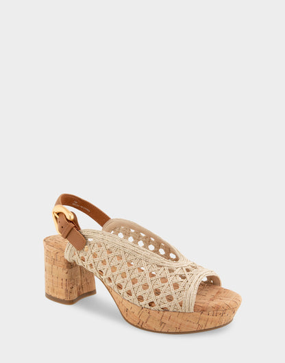 Comfortable Women's Platform Sandals in Natural/tan Embroidered Raffia Raffia Fabric | Aerosoles Shoes