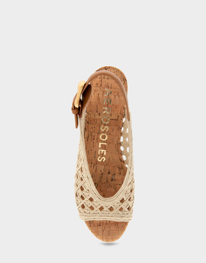 Comfortable Women's Platform Sandals in Natural/tan Embroidered Raffia Raffia Fabric | Aerosoles Shoes
