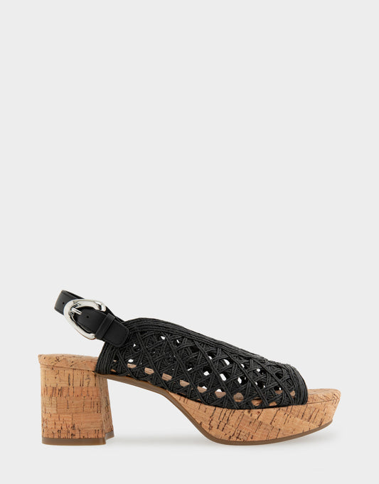 Comfortable Women's Platform Sandals in Black Embroidered Raffia Fabric | Aerosoles Shoes