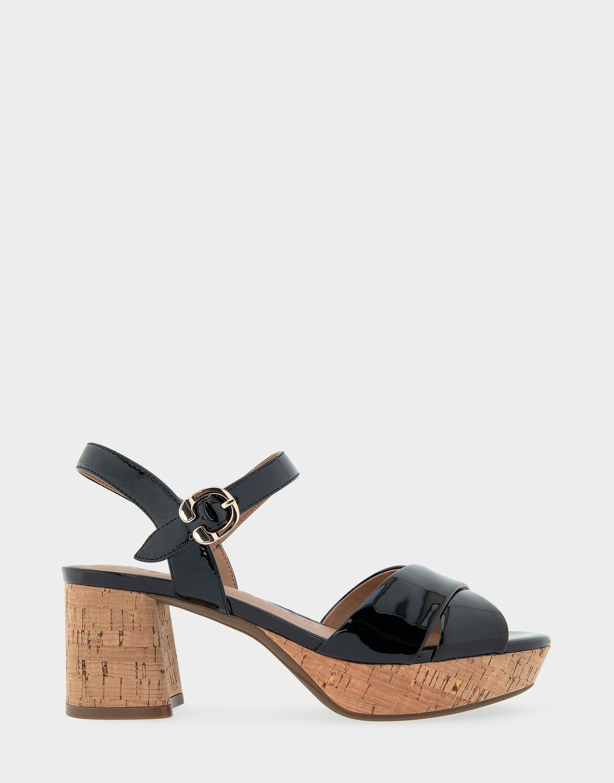 Comfortable Women's Crisscross Platform Sandal in Black Patent Faux Leather | Aerosoles Shoes