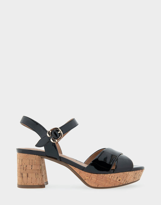 Comfortable Women's Crisscross Platform Sandal in Black Patent Faux Leather | Aerosoles Shoes