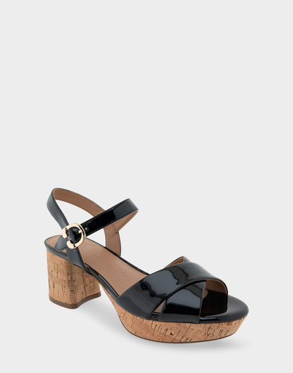 Comfortable Women's Crisscross Platform Sandal in Black Patent Faux Leather | Aerosoles Shoes