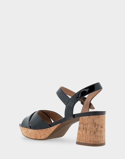 Comfortable Women's Crisscross Platform Sandal in Black Patent Faux Leather | Aerosoles Shoes