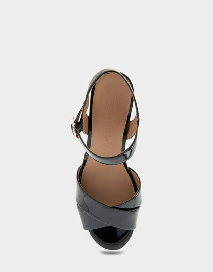 Comfortable Women's Crisscross Platform Sandal in Black Patent Faux Leather | Aerosoles Shoes