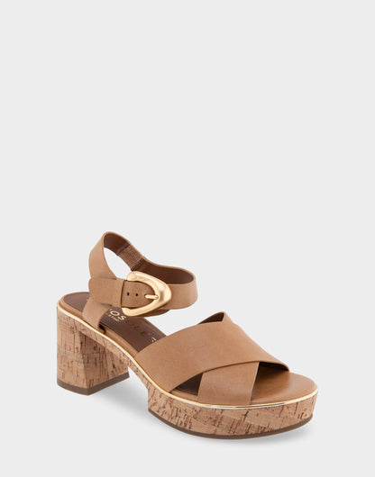 Comfortable Women's Platform Sandals in Tan Burnished Leather | Aerosoles Shoes