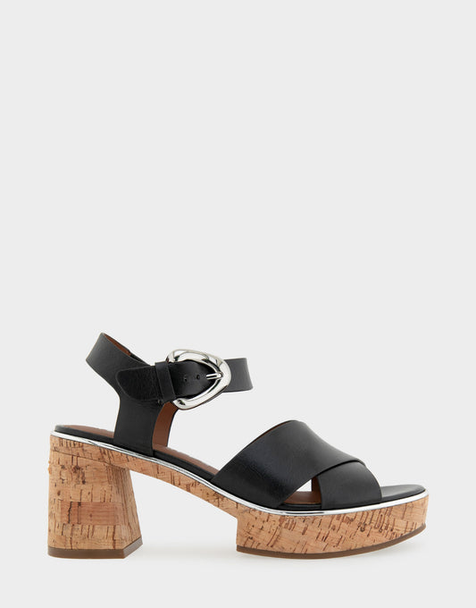 Comfortable Women's Platform Sandals in Black Burnished Leather | Aerosoles Shoes