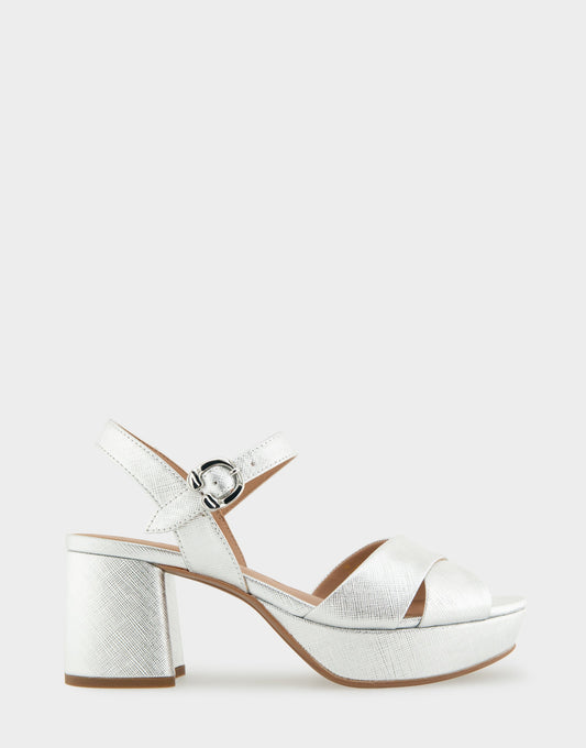Comfortable Women's Platform Sandals in Silver Metallic Textured Faux Leather | Aerosoles Shoes