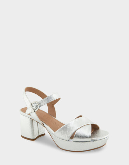 Comfortable Women's Platform Sandals in Silver Metallic Textured Faux Leather | Aerosoles Shoes
