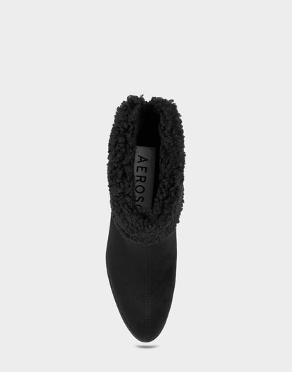 Comfortable Women's Wedge Bootie In Black Faux Suede | Aerosoles Shoes