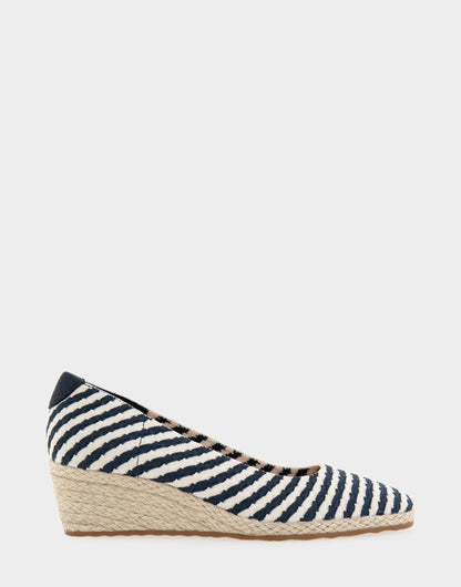 Comfortable Women's Wedge Heels in Eggnog/navy Stripe Textured Fabric Knit Fabric | Aerosoles Shoes