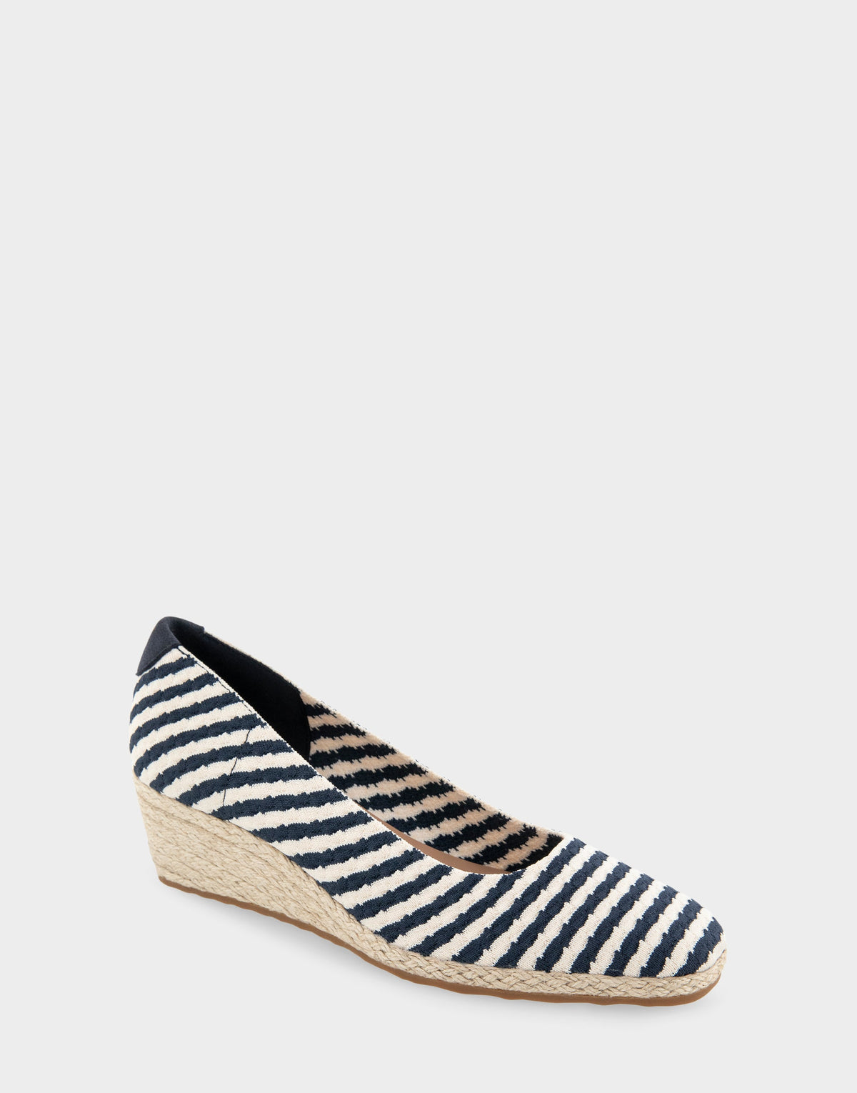Comfortable Women's Wedge Heels in Eggnog/navy Stripe Textured Fabric Knit Fabric | Aerosoles Shoes