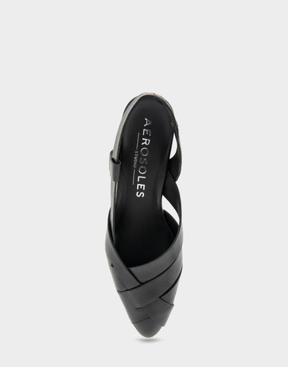Comfortable Women's Wedge Heels in Black Burnished Leather | Aerosoles Shoes