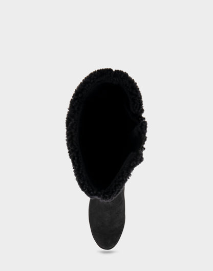 Comfortable Women's Faux Shearling Trimmed Knee High Wedge Boot in Black Faux Suede Faux Suede | Aerosoles Shoes