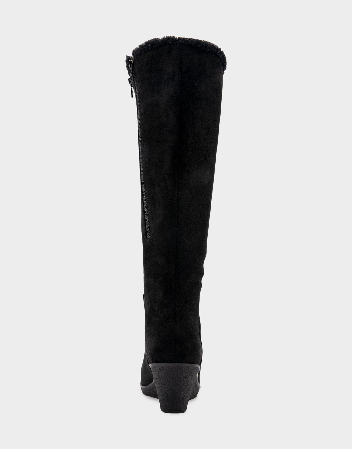 Comfortable Women's Faux Shearling Trimmed Knee High Wedge Boot in Black Faux Suede Faux Suede | Aerosoles Shoes