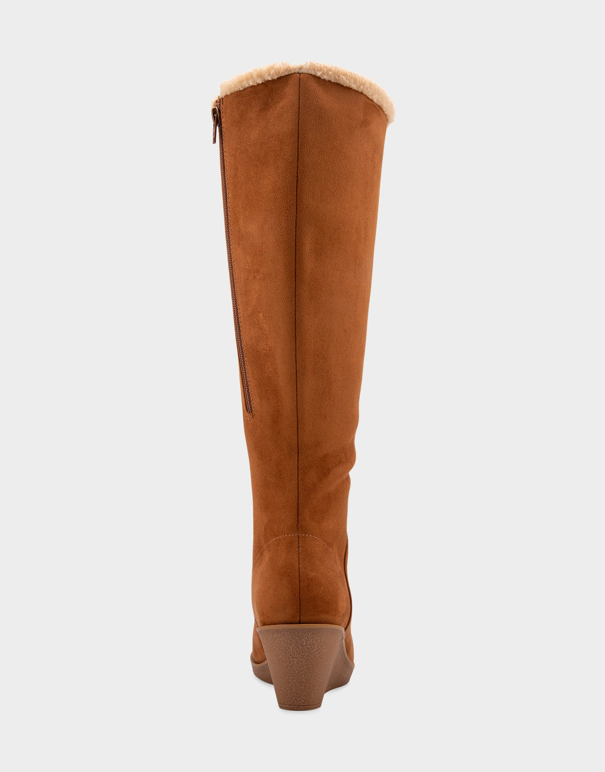 Comfortable Women's Faux Shearling Trimmed Knee High Wedge Boot in Tobacco Faux Suede Faux Suede | Aerosoles Shoes