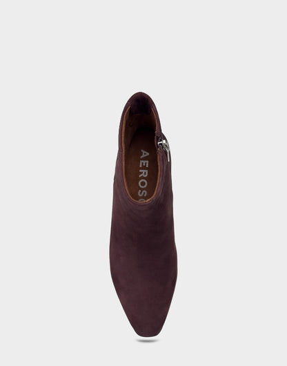 Comfortable Women's Mid Block Heel Bootie In Burgundy Suede | Aerosoles Shoes