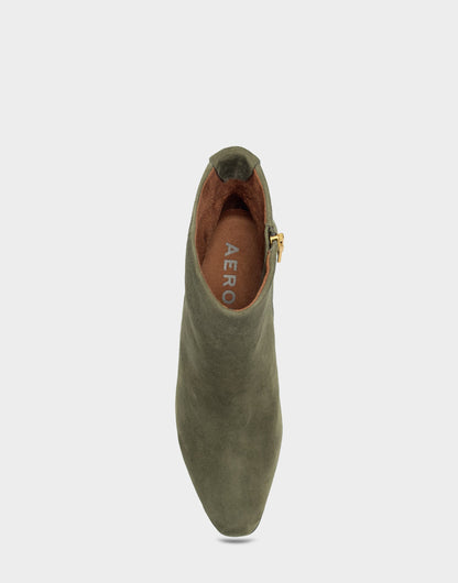Comfortable Women's Mid Block Heel Bootie In Green Suede | Aerosoles Shoes
