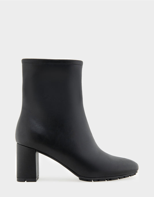Comfortable Women's Mid Block Heel Bootie In Black Faux Leather | Aerosoles Shoes