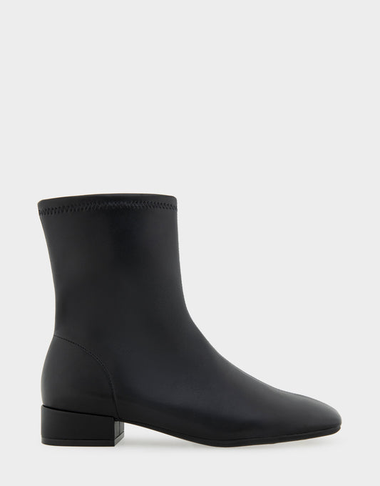 Comfortable Women's Low Block Heel Bootie In Black Faux Leather | Aerosoles Shoes