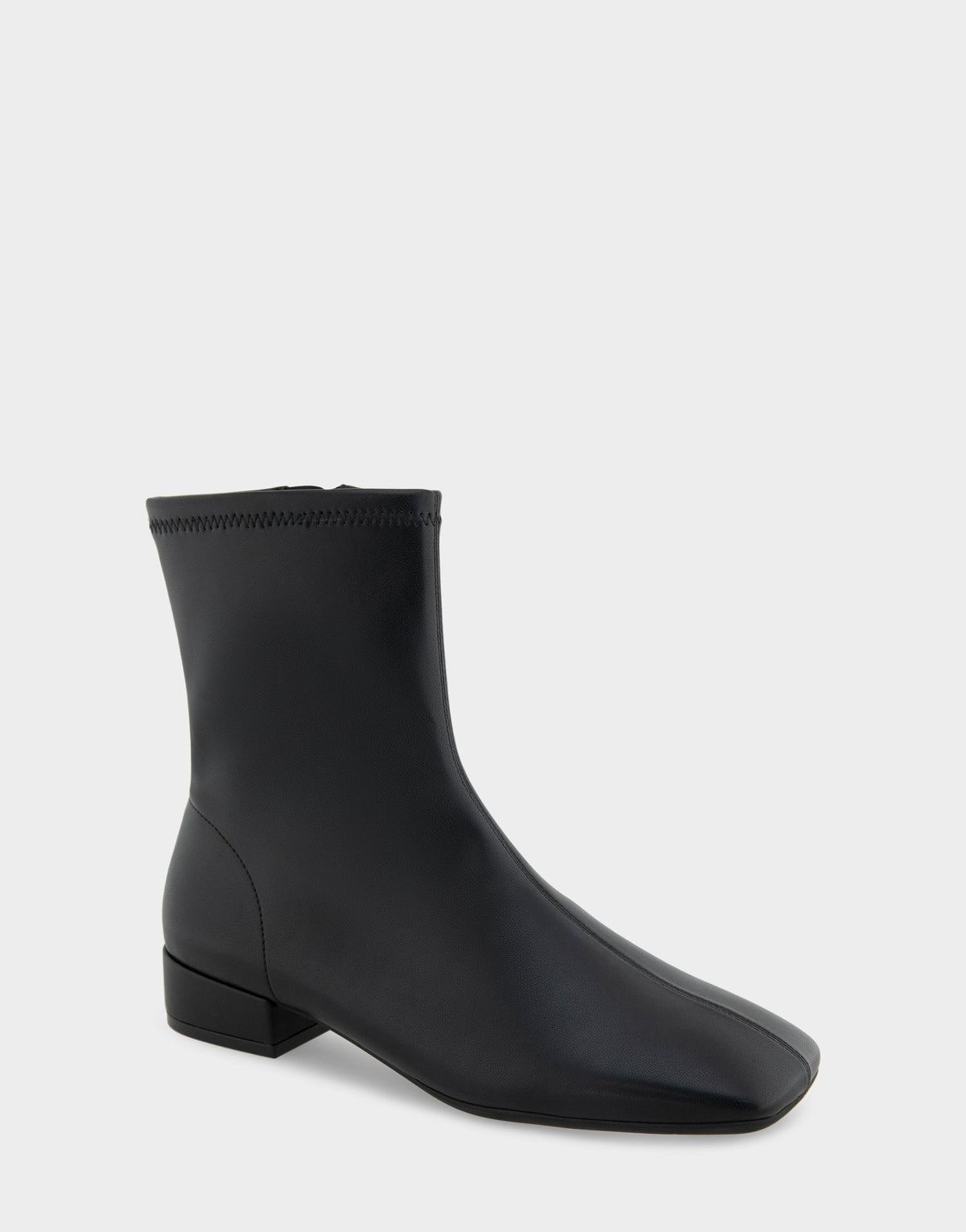 Comfortable Women's Low Block Heel Bootie In Black Faux Leather | Aerosoles Shoes