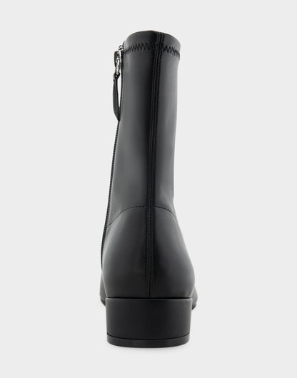 Comfortable Women's Low Block Heel Bootie In Black Faux Leather | Aerosoles Shoes