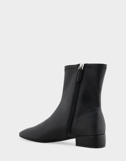 Comfortable Women's Low Block Heel Bootie In Black Faux Leather | Aerosoles Shoes