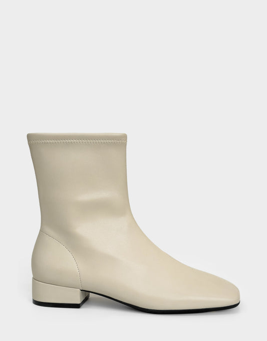 Comfortable Women's Low Block Heel Bootie In Beige Faux Leather | Aerosoles Shoes
