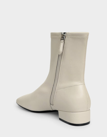 Comfortable Women's Low Block Heel Bootie In Beige Faux Leather | Aerosoles Shoes