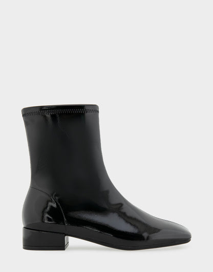 Comfortable Women's Low Block Heel Bootie In Black Patent Faux Leather | Aerosoles Shoes
