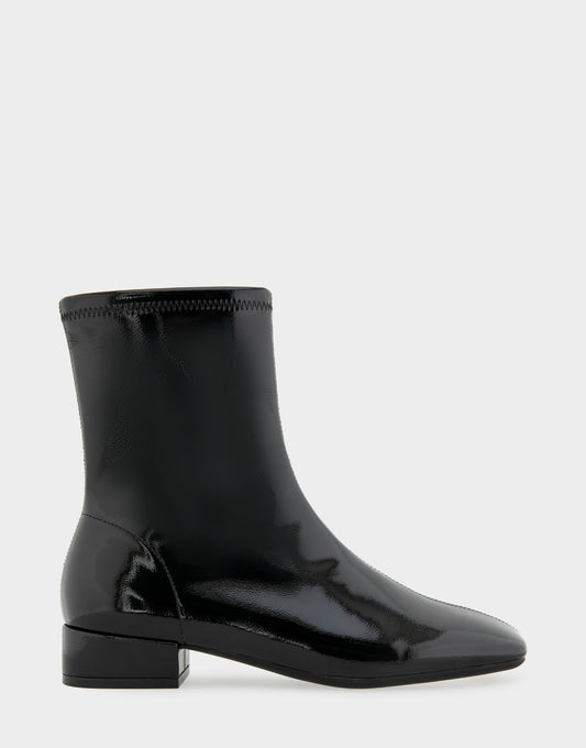 Comfortable Women's Low Block Heel Bootie In Black Patent Faux Leather | Aerosoles Shoes