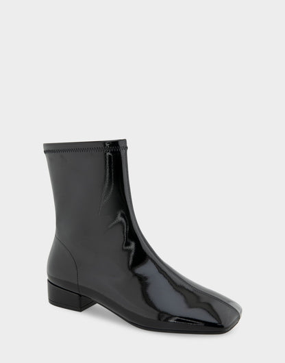 Comfortable Women's Low Block Heel Bootie In Black Patent Faux Leather | Aerosoles Shoes