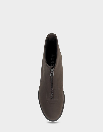 Comfortable Women's Low Block Heel Bootie In Brown Faux Nubuck | Aerosoles Shoes
