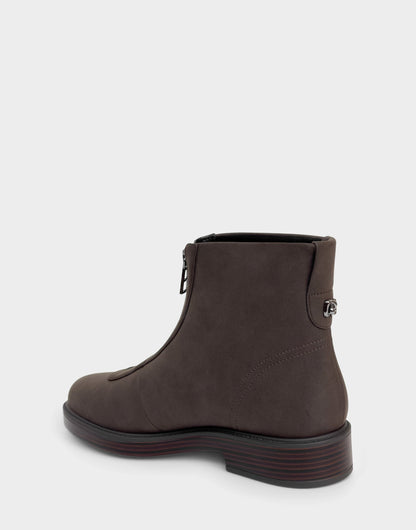 Comfortable Women's Low Block Heel Bootie In Brown Faux Nubuck | Aerosoles Shoes