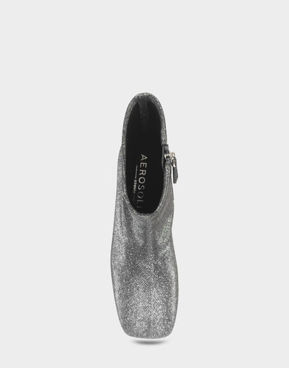Comfortable Women's Low Block Heel Bootie In Gunmetal Fabric | Aerosoles Shoes